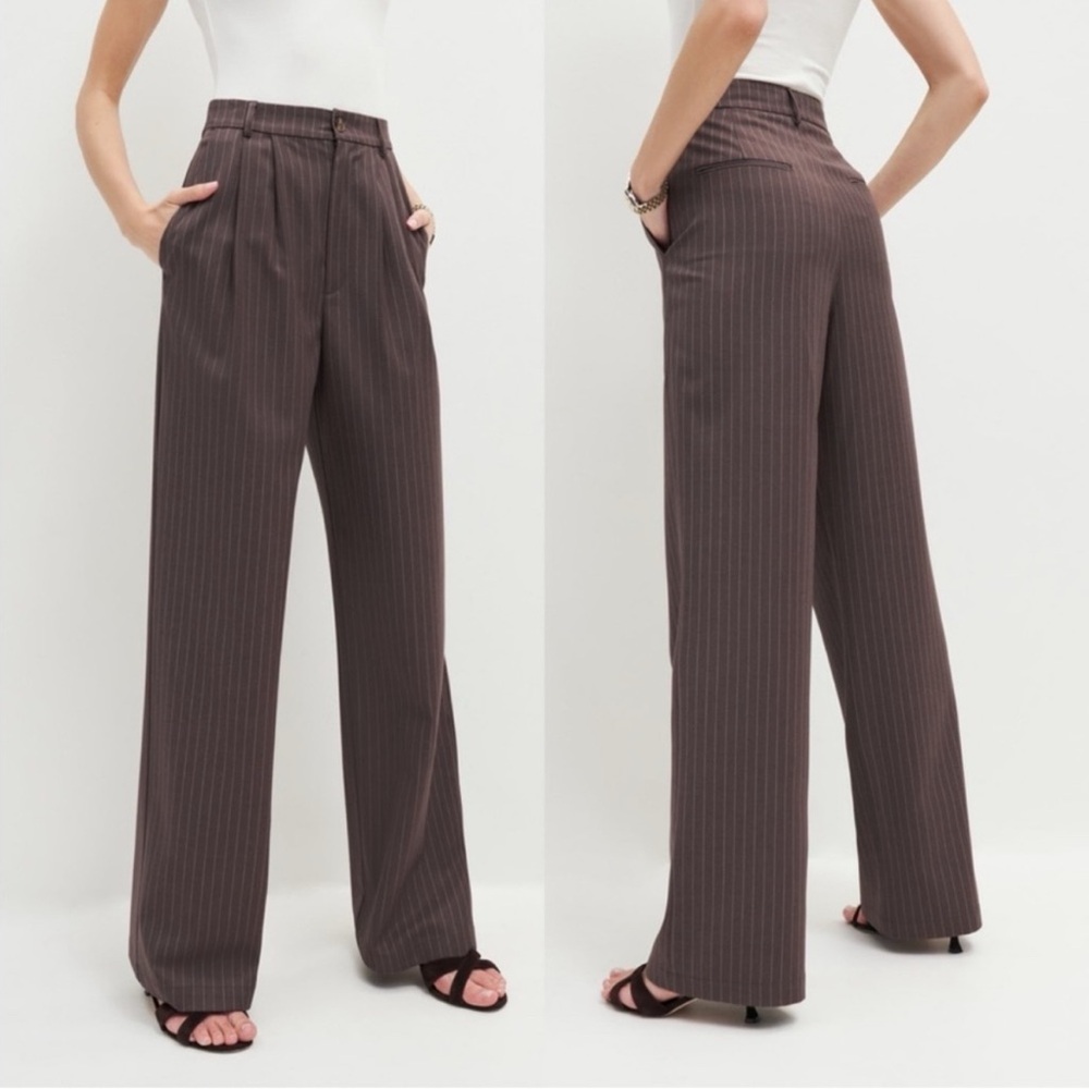 Reformation mason wide legged pant chocolate pinstripe